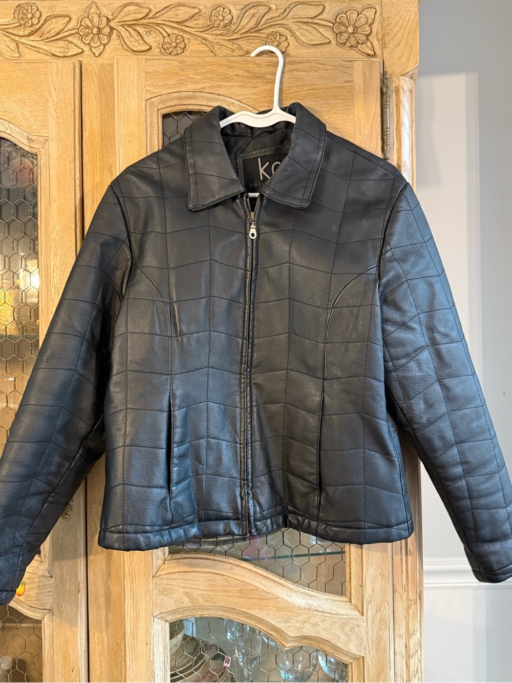 KC Collections Black Quilted Leather Zip Jacket